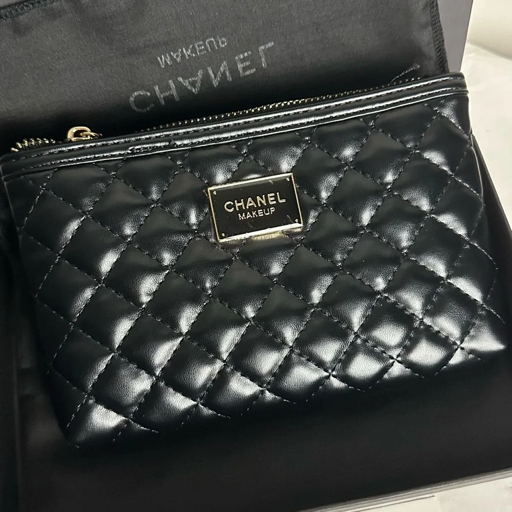 CHANEL Black Quilted Makeup Pouch with Gold Logo - Picture 7 of 9